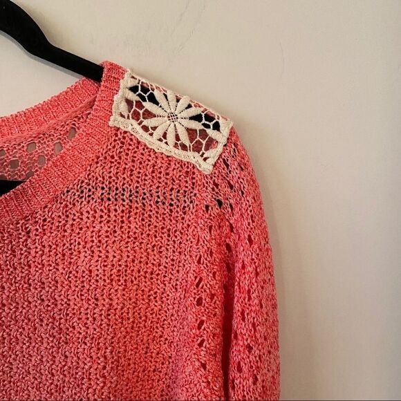 Hinge-Pink/Cream Mixed Knit Pullover Sweater - Picture 4 of 10